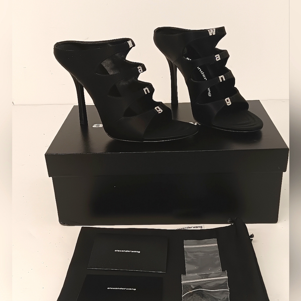 Alexander Wang Black Satin Lolita Crystal Embellished Sandal Heels